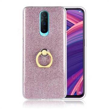 Luxury Soft TPU Glitter Back Ring Cover with 360 Rotate Finger Holder Buckle for Oppo R17 Pro - Pink