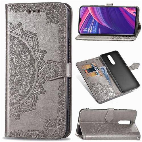 Embossing Imprint Mandala Flower Leather Wallet Case for Oppo R17 Pro - Gray