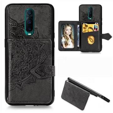 Mandala Flower Cloth Multifunction Stand Card Leather Phone Case for Oppo R17 Pro - Black