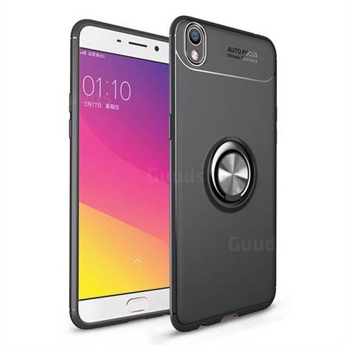 Auto Focus Invisible Ring Holder Soft Phone Case for Oppo R9 - Black
