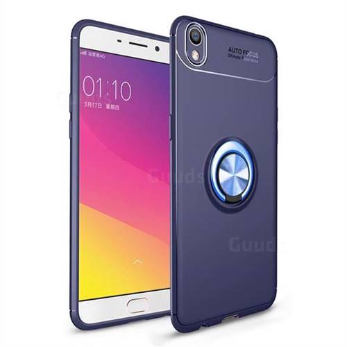 Auto Focus Invisible Ring Holder Soft Phone Case for Oppo R9 - Blue
