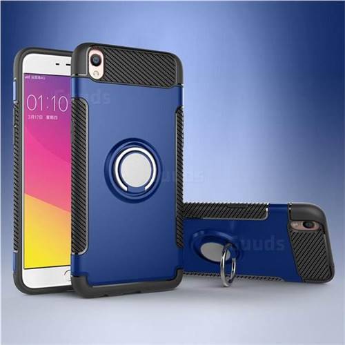 Armor Anti Drop Carbon PC + Silicon Invisible Ring Holder Phone Case for Oppo R9 - Sapphire