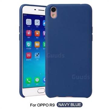 Howmak Slim Liquid Silicone Rubber Shockproof Phone Case Cover for Oppo R9 - Midnight Blue