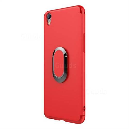 Anti-fall Invisible 360 Rotating Ring Grip Holder Kickstand Phone Cover for Oppo R9 - Red