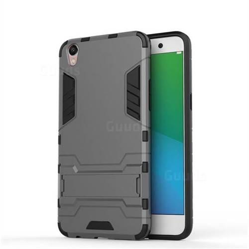Armor Premium Tactical Grip Kickstand Shockproof Dual Layer Rugged Hard Cover for Oppo R9 Plus - Gray