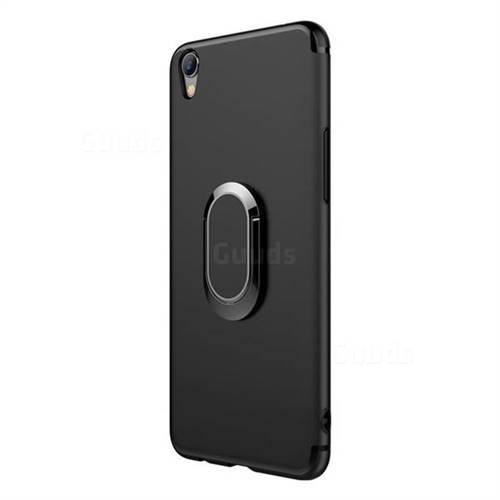 Anti-fall Invisible 360 Rotating Ring Grip Holder Kickstand Phone Cover for Oppo R9 Plus - Black