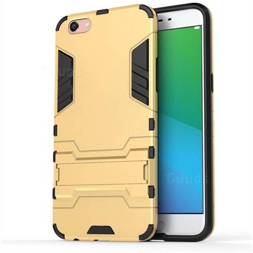 Armor Premium Tactical Grip Kickstand Shockproof Dual Layer Rugged Hard Cover for Oppo R9s Plus - Golden