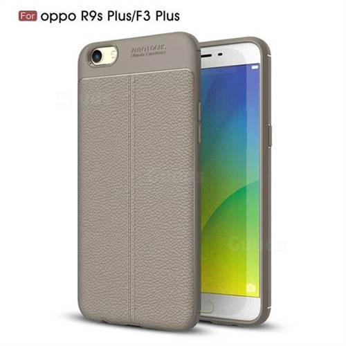 Luxury Auto Focus Litchi Texture Silicone TPU Back Cover for Oppo R9s Plus - Gray