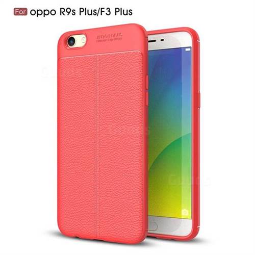 Luxury Auto Focus Litchi Texture Silicone TPU Back Cover for Oppo R9s Plus - Red