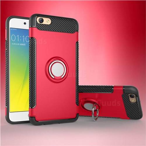 Armor Anti Drop Carbon PC + Silicon Invisible Ring Holder Phone Case for Oppo R9s Plus - Red