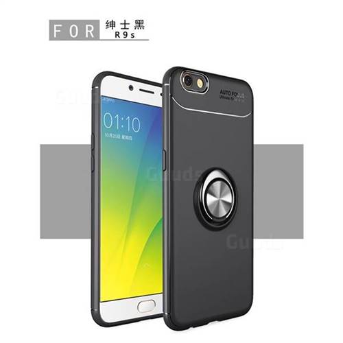 Auto Focus Invisible Ring Holder Soft Phone Case for Oppo R9s Plus - Black