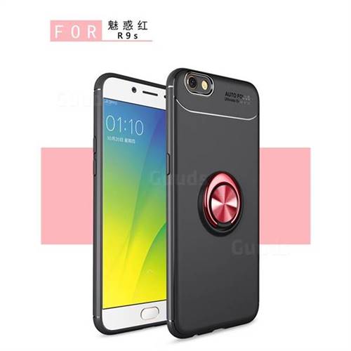 Auto Focus Invisible Ring Holder Soft Phone Case for Oppo R9s Plus - Black Red