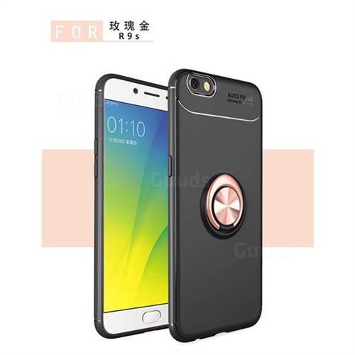 Auto Focus Invisible Ring Holder Soft Phone Case for Oppo R9s Plus - Black Gold