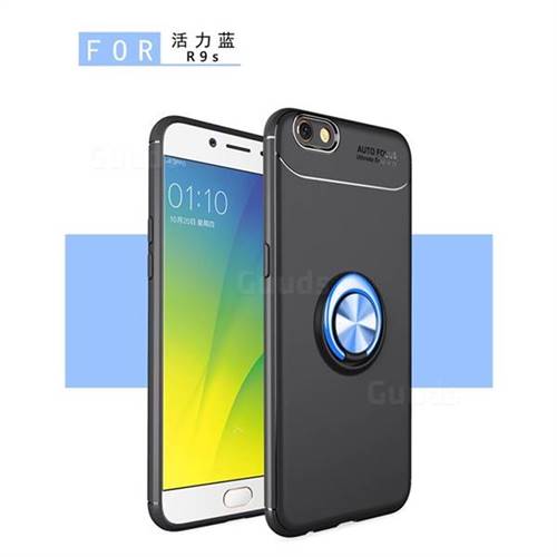 Auto Focus Invisible Ring Holder Soft Phone Case for Oppo R9s Plus - Black Blue
