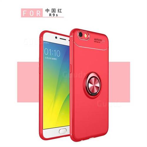 Auto Focus Invisible Ring Holder Soft Phone Case for Oppo R9s Plus - Red