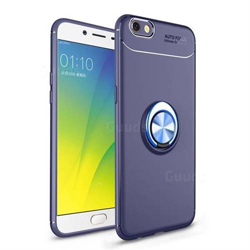 Auto Focus Invisible Ring Holder Soft Phone Case for Oppo R9s Plus - Blue