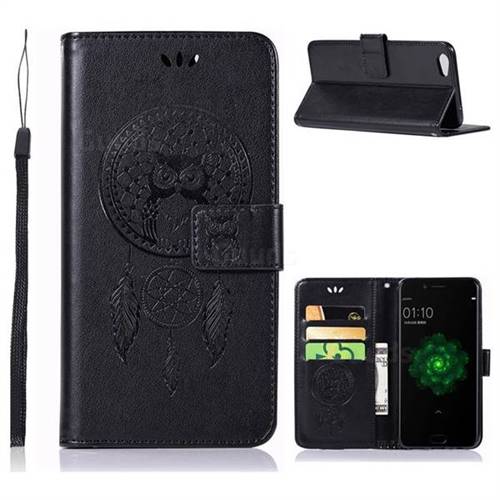 Intricate Embossing Owl Campanula Leather Wallet Case for Oppo R9s Plus - Black