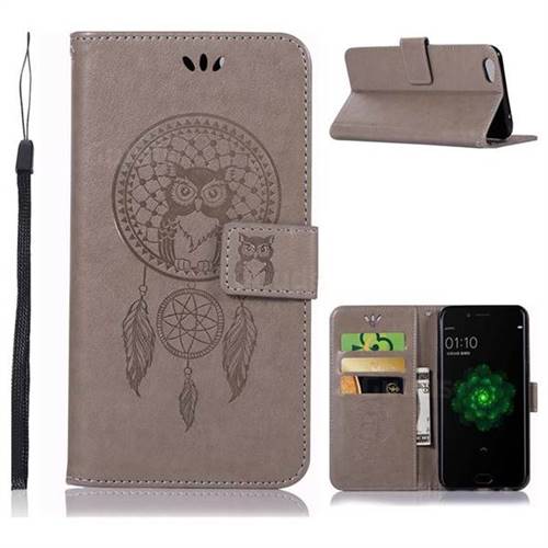 Intricate Embossing Owl Campanula Leather Wallet Case for Oppo R9s Plus - Grey