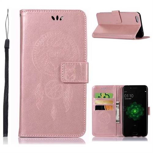 Intricate Embossing Owl Campanula Leather Wallet Case for Oppo R9s Plus - Rose Gold
