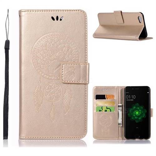 Intricate Embossing Owl Campanula Leather Wallet Case for Oppo R9s Plus - Champagne