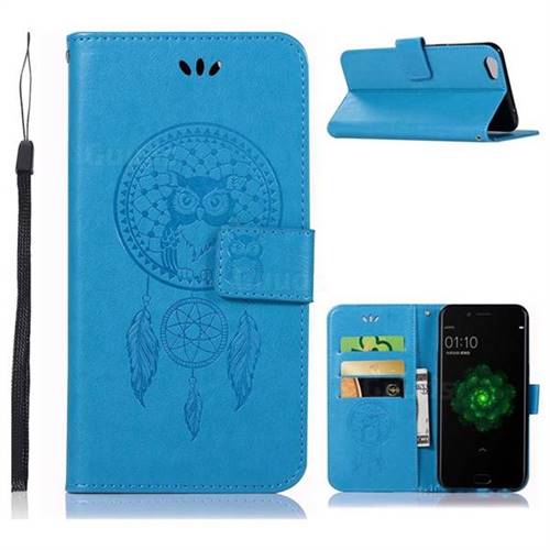 Intricate Embossing Owl Campanula Leather Wallet Case for Oppo R9s Plus - Blue