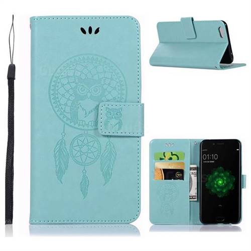Intricate Embossing Owl Campanula Leather Wallet Case for Oppo R9s Plus - Green
