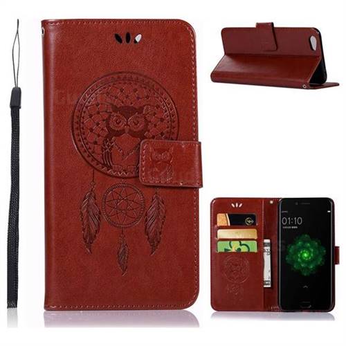 Intricate Embossing Owl Campanula Leather Wallet Case for Oppo R9s Plus - Brown