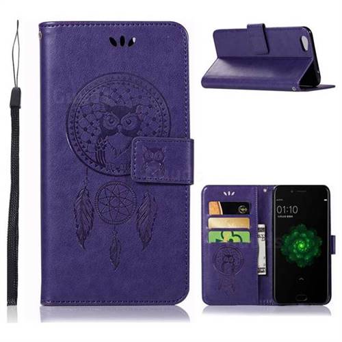 Intricate Embossing Owl Campanula Leather Wallet Case for Oppo R9s Plus - Purple