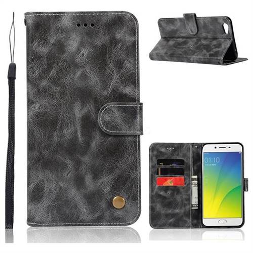 Luxury Retro Leather Wallet Case for Oppo R9s Plus - Gray