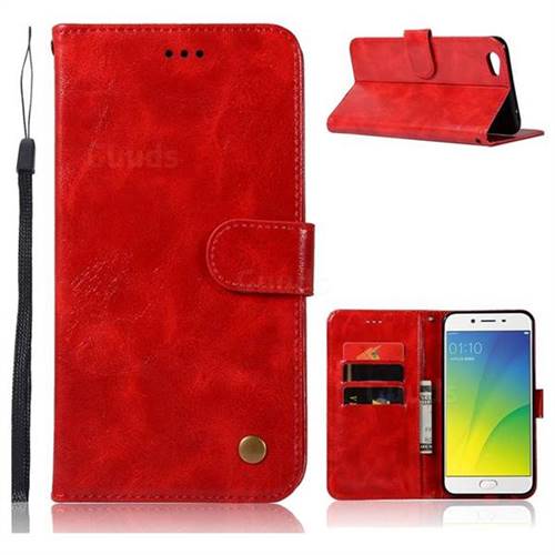 Luxury Retro Leather Wallet Case for Oppo R9s Plus - Red