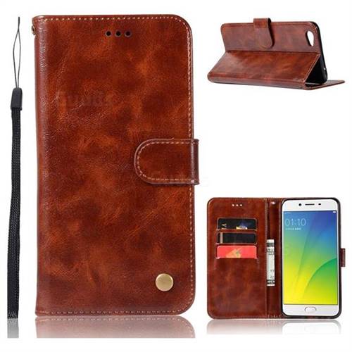 Luxury Retro Leather Wallet Case for Oppo R9s Plus - Brown