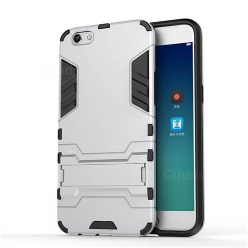 Armor Premium Tactical Grip Kickstand Shockproof Dual Layer Rugged Hard Cover for Oppo R9s - Silver
