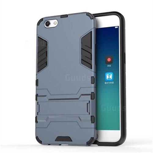 Armor Premium Tactical Grip Kickstand Shockproof Dual Layer Rugged Hard Cover for Oppo R9s - Navy