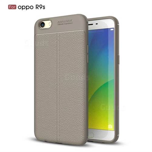 Luxury Auto Focus Litchi Texture Silicone TPU Back Cover for Oppo R9s - Gray