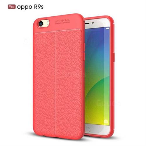 Luxury Auto Focus Litchi Texture Silicone TPU Back Cover for Oppo R9s - Red