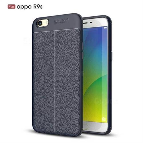 Luxury Auto Focus Litchi Texture Silicone TPU Back Cover for Oppo R9s - Dark Blue
