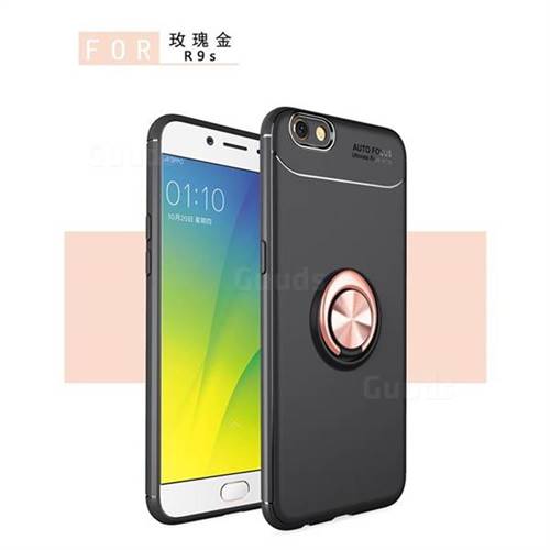 Auto Focus Invisible Ring Holder Soft Phone Case for Oppo R9s - Black Gold