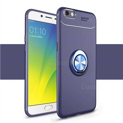 Auto Focus Invisible Ring Holder Soft Phone Case for Oppo R9s - Blue
