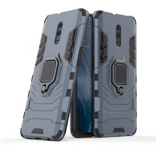 Black Panther Armor Metal Ring Grip Shockproof Dual Layer Rugged Hard Cover for Oppo Reno - Blue