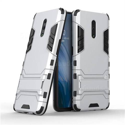 Armor Premium Tactical Grip Kickstand Shockproof Dual Layer Rugged Hard Cover for Oppo Reno - Silver