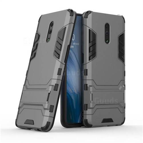 Armor Premium Tactical Grip Kickstand Shockproof Dual Layer Rugged Hard Cover for Oppo Reno - Gray