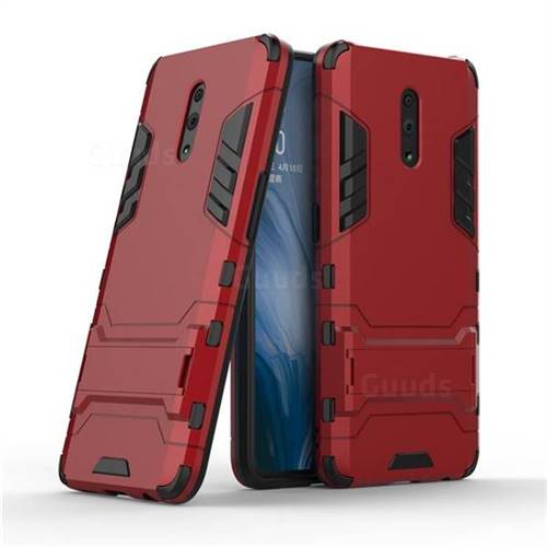 Armor Premium Tactical Grip Kickstand Shockproof Dual Layer Rugged Hard Cover for Oppo Reno - Wine Red