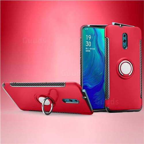 Armor Anti Drop Carbon PC + Silicon Invisible Ring Holder Phone Case for Oppo Reno - Red