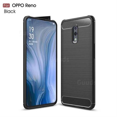 Luxury Carbon Fiber Brushed Wire Drawing Silicone TPU Back Cover for Oppo Reno - Black
