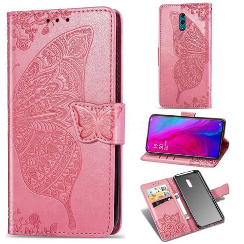 Embossing Mandala Flower Butterfly Leather Wallet Case for Oppo Reno - Pink