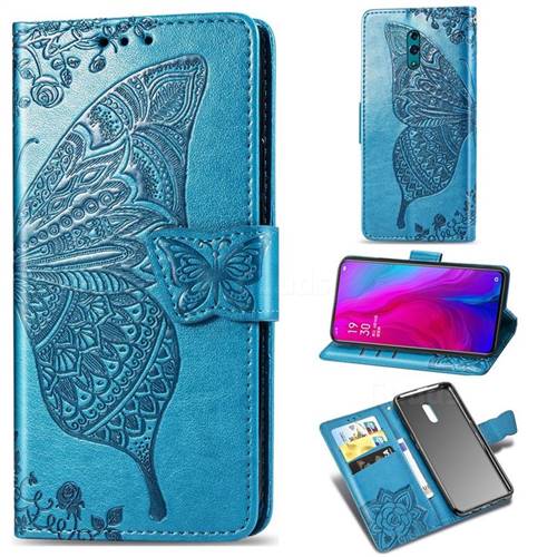 Embossing Mandala Flower Butterfly Leather Wallet Case for Oppo Reno - Blue