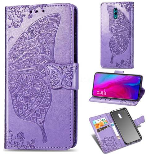 Embossing Mandala Flower Butterfly Leather Wallet Case for Oppo Reno - Light Purple