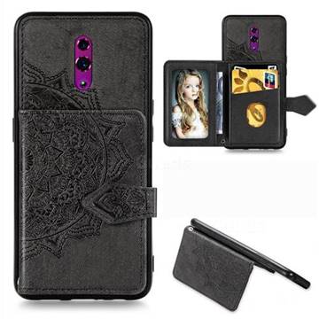 Mandala Flower Cloth Multifunction Stand Card Leather Phone Case for Oppo Reno - Black