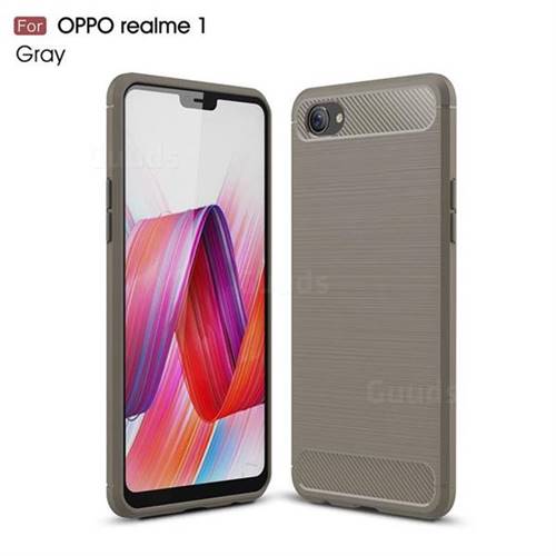 Luxury Carbon Fiber Brushed Wire Drawing Silicone TPU Back Cover for Oppo Realme 1 - Gray