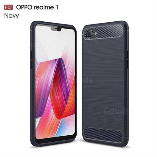 Luxury Carbon Fiber Brushed Wire Drawing Silicone TPU Back Cover for Oppo Realme 1 - Navy